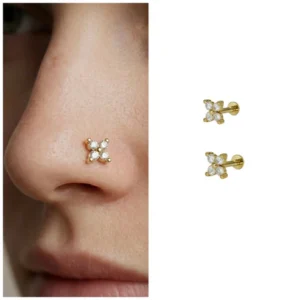 Gold Plated Floral Flat Back Nosepin Stud Pack of 2 – Comfortable Daily Wear