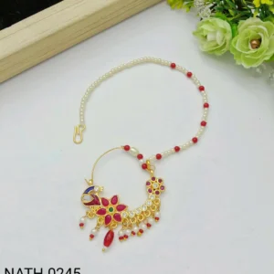 Rajputi Nath Gold Plated Nose Ring – Elegant Indian Jewellery