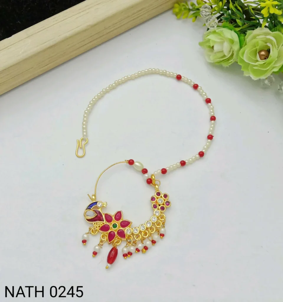 Rajputi Nath Gold Plated Nose Ring – Elegant Indian Jewellery