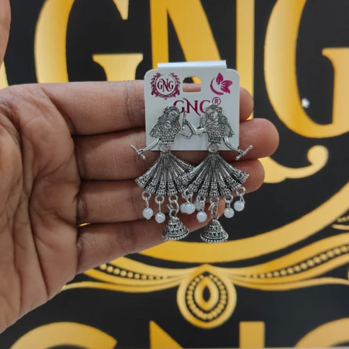 Oxidised Jhumka Earrings – Unique Doll Design with Pearl Drops