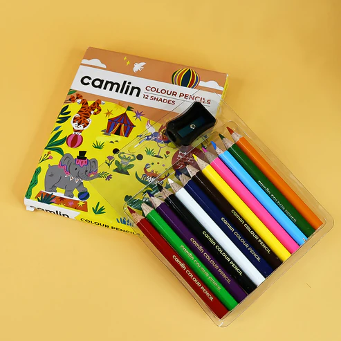 Camlin Colour Pencils – 12 Bright Shades with Smooth Blending & Free Sharpener