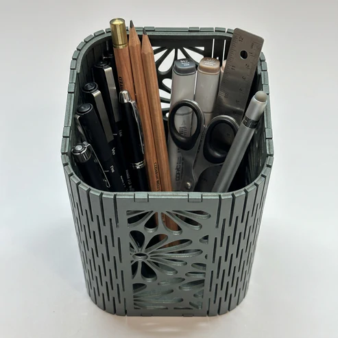 Floral Mesh Pen Holder – Laser Cut MDF Desk Organizer - Image 4