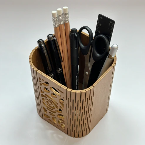 Wooden Pen Holder Laser Cut MDF Desk Organizer for Office