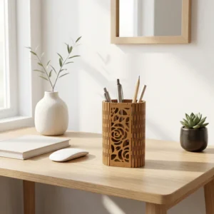 Wooden Pen Holder Laser Cut MDF Desk Organizer for Office