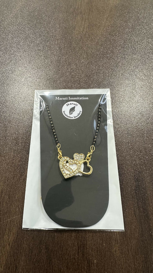 Gold-Tone Double Heart Mangalsutra – Elegant Stone Detailing