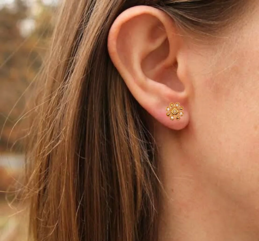 Gold Plated Floral Stud Earrings – Elegant Everyday Wear - Image 2