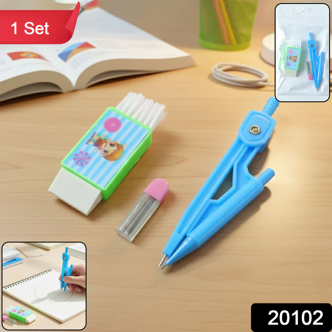 Kids Drawing Compass Set – Precise Geometry Tool with Eraser