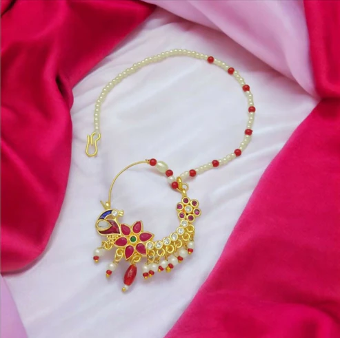 Rajputi Nath Gold Plated Nose Ring – Elegant Indian Jewellery