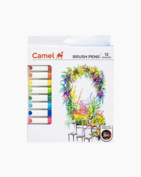 Camel Brush Pens – 12 Vibrant Colors with Flexible Tips