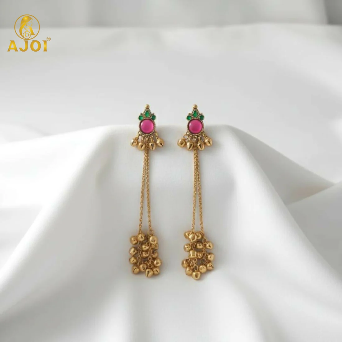 Kashmiri Ghunghroo Earrings – Regal Pink Chip Danglers - Image 3