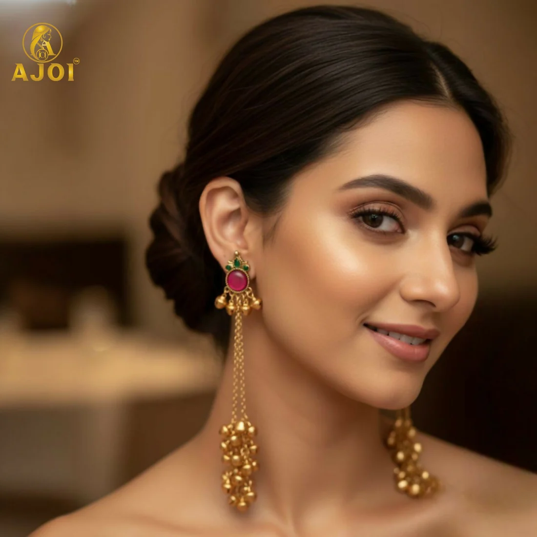 Kashmiri Ghunghroo Earrings – Regal Pink Chip Danglers - Image 2