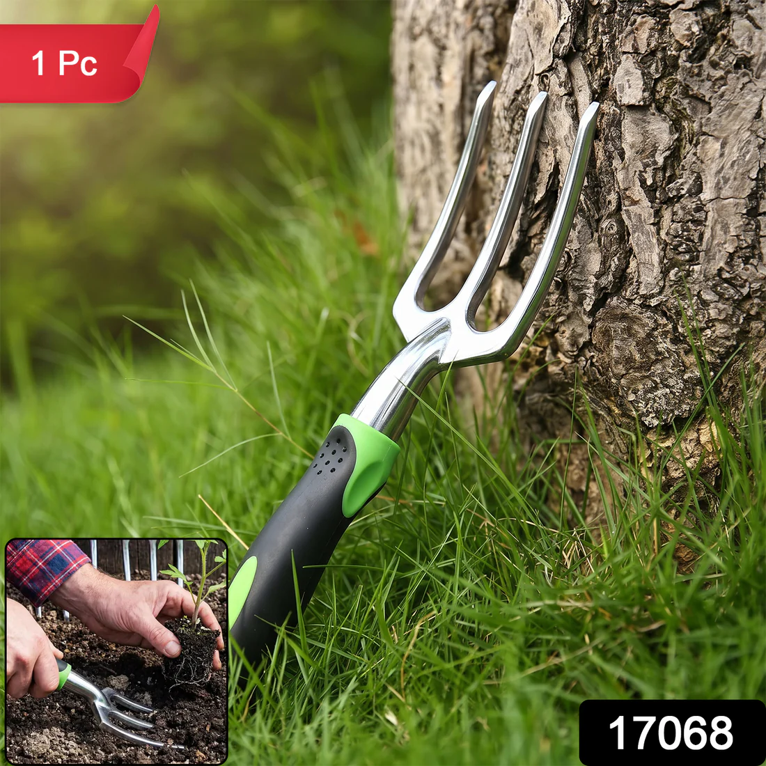 Garden Hand Fork 3 Tine Stainless Steel Digging Tool Ergonomic Handle (1 Pc) - Image 4