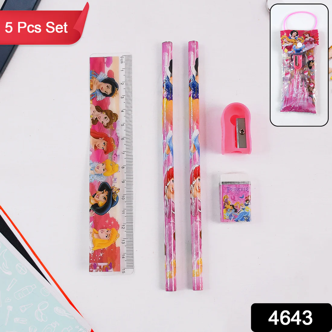 Cartoon Wooden Pencil Set – 5-in-1 Kids Stationery