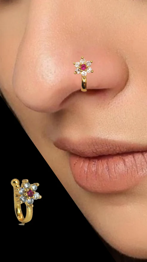 Gold-Plated Floral CZ Nosepin – Elegant Sparkle for Women