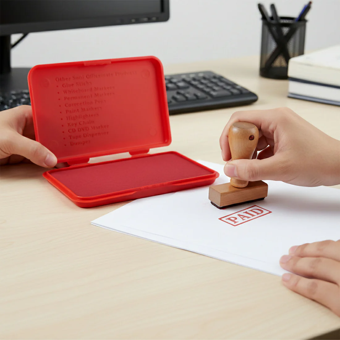 Red Stamp Pad – Long-Lasting Feather Touch Ink for Clear Impressions
