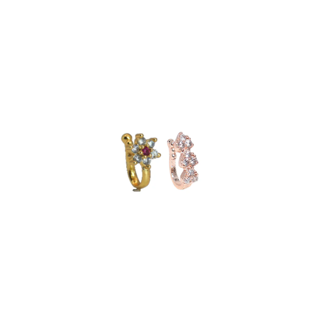 Triple Cluster No Piercing Nose Ring - Gold & Rose Gold Combo Pack