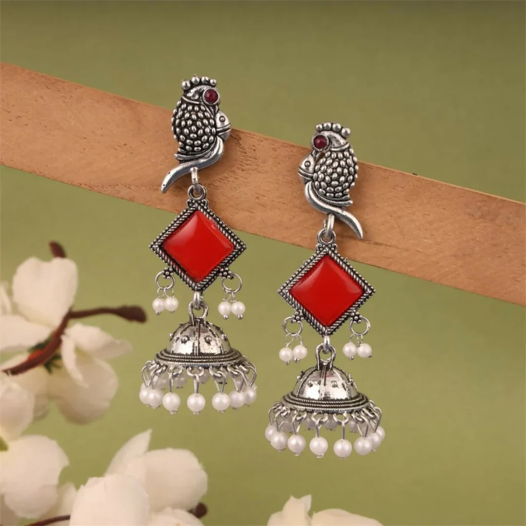 Red Stone Jhumka