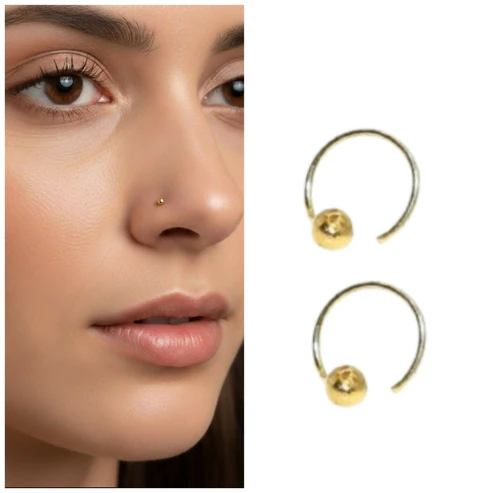 Gold Open Hoop Nose Ring Combo – Elegant Minimalist Nose Pins Pack of 2
