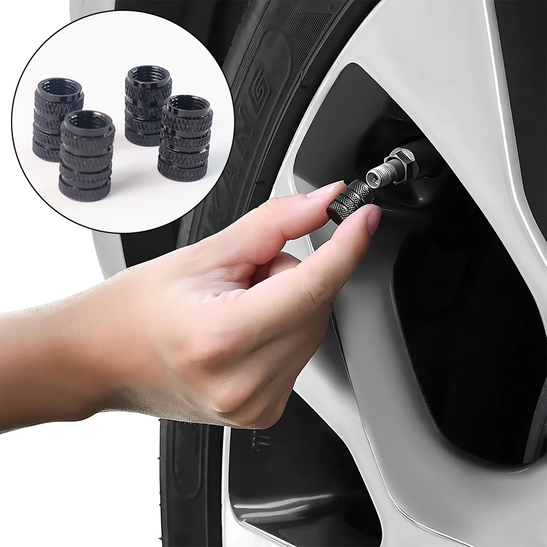 Enhance your vehicle's tyre protection and aesthetic with these durable silver aluminium valve caps.