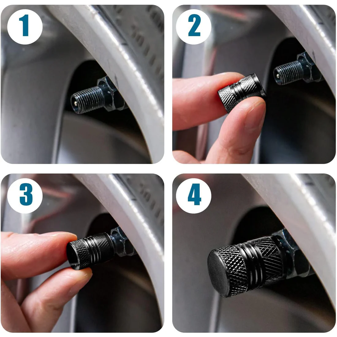 Enhance your vehicle's tyre protection and aesthetic with these durable silver aluminium valve caps.