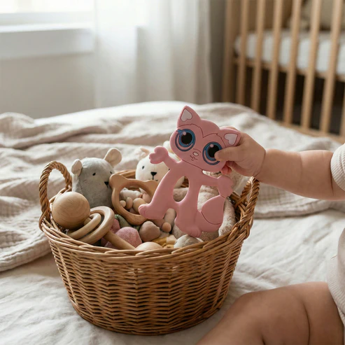 Baby Teether Toy – Cute Cat with Soft Chewable Surface for Infants - Image 4