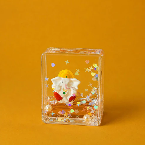Mini Ganesha liquid glitter paper weight – Charming desk accessory