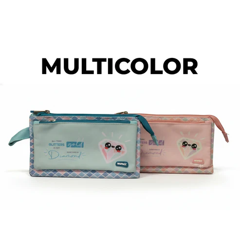 Cute Multicolor Pencil Pouch – Dual-Zipper Multi Pocket Organizer