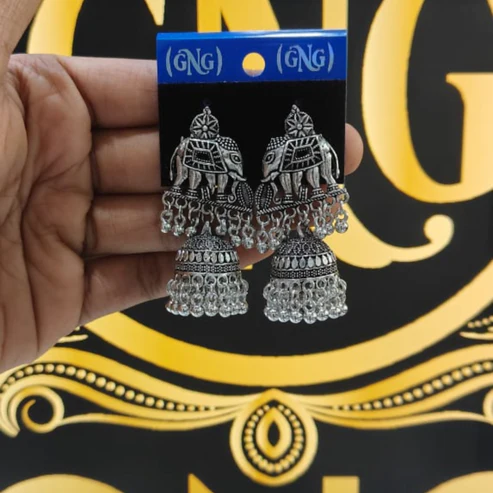 Elephant Jhumka Earrings – Traditional Silver Finish for Ethnic Wear - Image 4