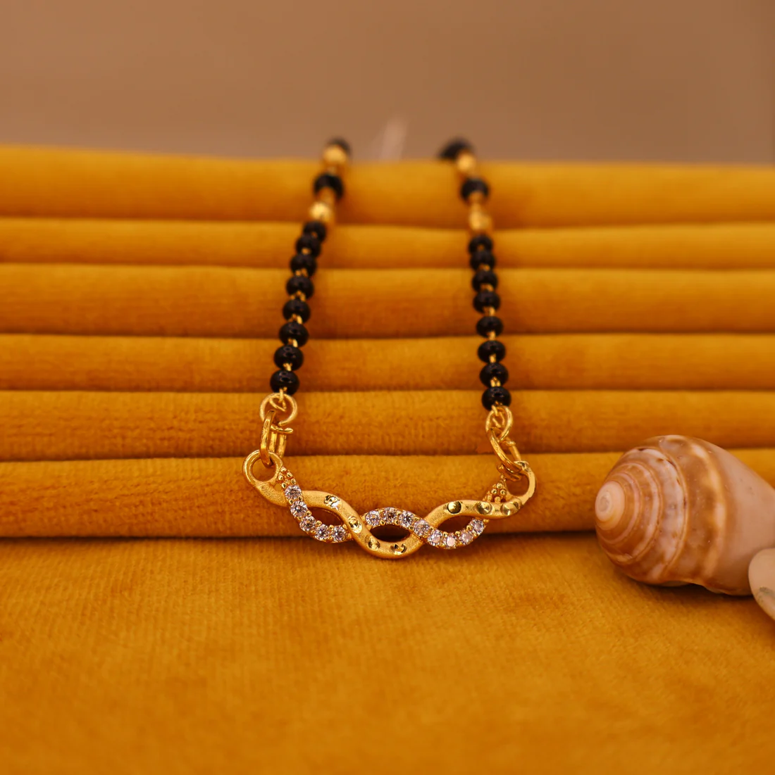 Infinity Mangalsutra – Gold Plated with Black Beads & AD Stones
