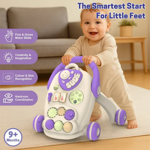 Baby Walker with Anti-Slip Wheels – Safe Musical Walker for 9+ Months - Purple