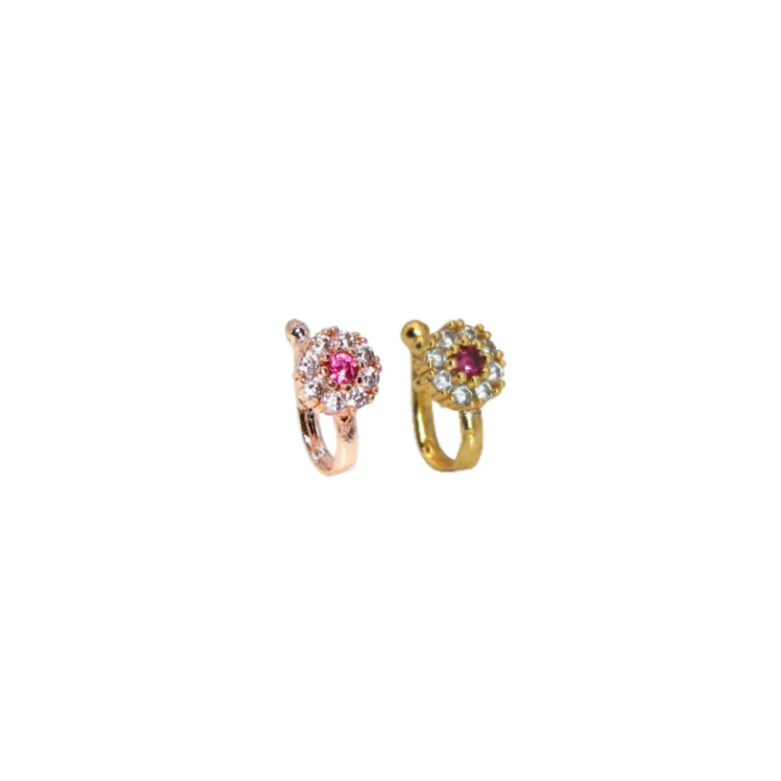 Non-Piercing Floral Nose Ring Set – Rose Gold Pink Stone Combo Pack
