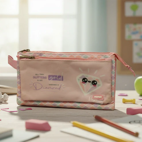 Cute Multicolor Pencil Pouch – Dual-Zipper Multi Pocket Organizer