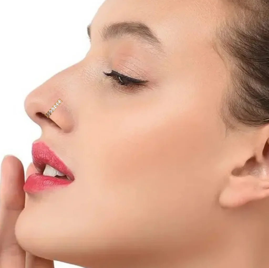 Gold-Plated CZ Nose Ring – 18K Gold Single Diamond Nose Pin